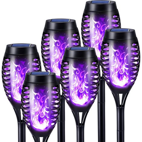6 Solar-gartenleuchten Mit Lila Flammeneffekt, Ip65 Wasserdicht, Außenbeleuchtung Für Gärten, Rasenflächen, Halloween-dekoration