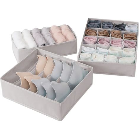Organizer Für Bhs, Socken Und Unterwäsche, 3er-set, Faltbare Aufbewahrungsschublade Für Den Kleiderschrank, Schublade Aus Weichem Stoff (grau)