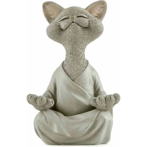 Buddha-statue, Meditation, Yoga, Sammlerstück, Geschenk Für Katzenliebhaber, Meditationsdekoration (grau, 12,5 Cm)