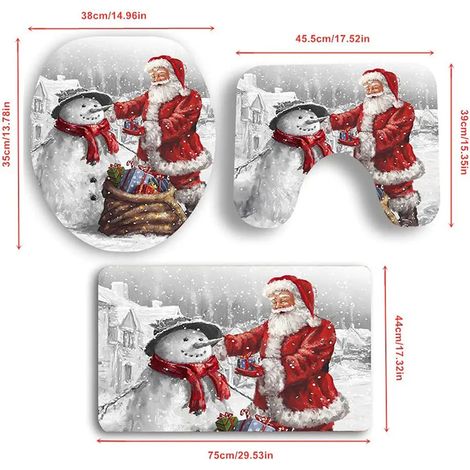 Wc-sitzmatte, Badematte, 3-teiliges Badezimmer-set, Rutschfeste Badematte, Fußmatte, Weihnachten