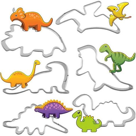 Set Mit 6 Dinosaurier-ausstechformen Aus Edelstahl, Keksformen, Plätzchenausstechern Und Fondantausstechern