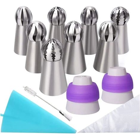 Set Mit 22 Russischen Spritztüllen Zum Dekorieren Von Cupcakes, Kuchen, Rosen Und Blumen. Ideal Für Hobby- Und Profibäcker.