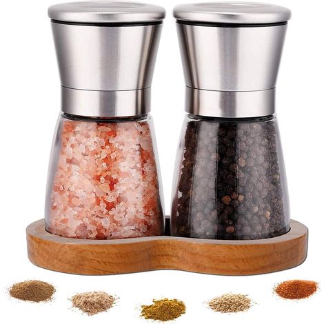 Salz- Und Pfeffermühle Mit Schale, Einstellbarem Mahlgrad, Aus Hochwertigem Edelstahl, 2-teiliges Set, Geeignet Für Verschiedene Gewürze.