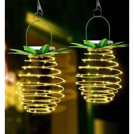 Set Mit 2 Solar-ananas-lichterketten Mit 60 Leds, Hängende Solarlaternen Für Den Außenbereich Mit Griff, Wasserdichtem Kupferdraht, Partybeleuchtung Für Feste, Hochzeiten Und Geburtstage Im Freien