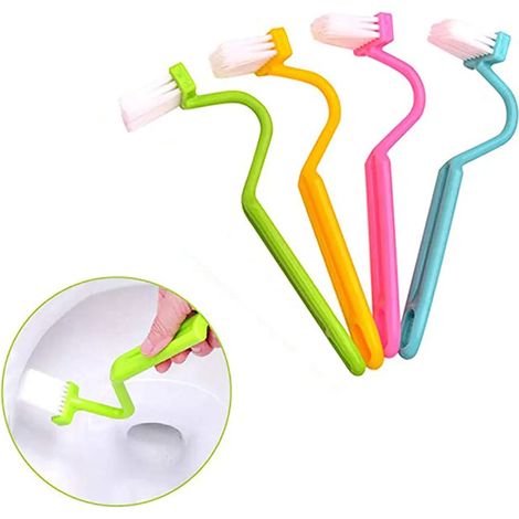 Set Mit 4 Tragbaren Toilettenbürsten, Badezimmerreinigungsbürste, Leuchtende Farbe, V-förmig Gebogene Reinigungsbürste, Toilettenbürste Mit Langem Kunststoffgriff Für Das Badezimmer