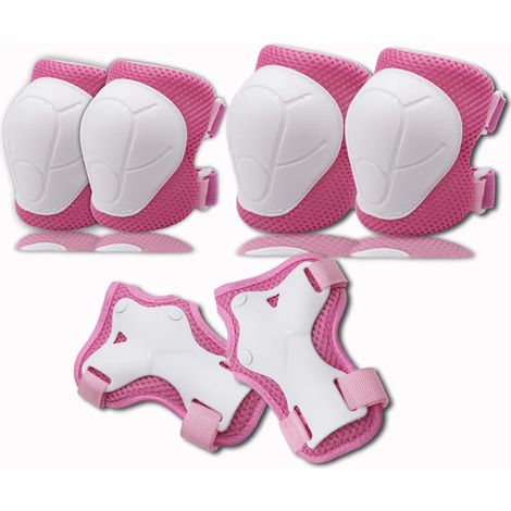Kinder-schutzausrüstungsset - Knieschoner Für Inlineskates - Schutzausrüstungsset [6er-pack] Für Kinder Und Erwachsene - Ideale Große Schutzausrüstung (weiß/rosa)