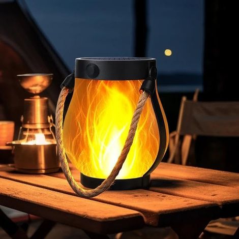 Solarlampe „tanzende Flamme“, 2-in-1-solarleuchte Für Den Außenbereich, Wiederaufladbar Per Solarenergie Und Usb. Aus Hanfseil Gefertigt, Ideal Für Garten Und Terrasse [energieklasse A].