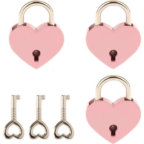 Kleines Herzförmiges Metallschloss, Mini-vorhängeschloss Mit Schlüssel Für Schmuckkästchen, Planer, Rosa, 3er-set
