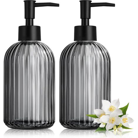 2 Seifenspender Aus Glas, Schwarzer Seifenspender 425 Ml, Spülmittelspender Für Küche Und Bad