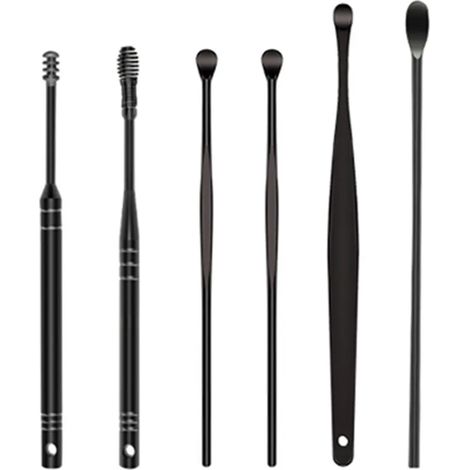 Ohrreiniger Aus Edelstahl, 6er-set, Drehbares Ohrreiniger-set, Graphitschwarz