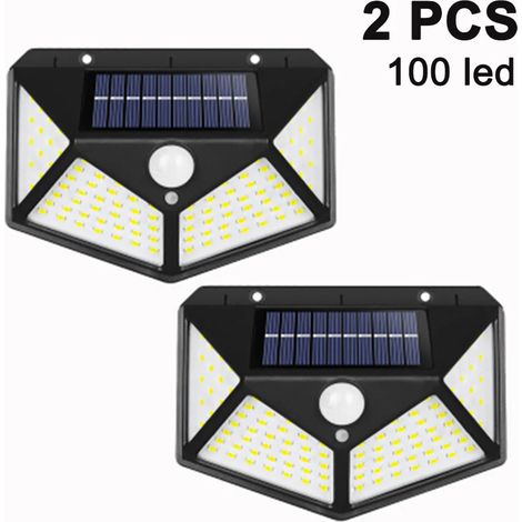 Solar-außenleuchte, 1200 Mah, Ultra-energieeffizient, 100 Leds Mit Bewegungsmelder, 270°-beleuchtung, Wasserdichte Solar-wandleuchte, 2er-set.