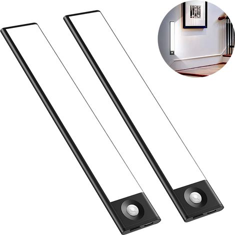 Set Mit 2 Wiederaufladbaren Led-bewegungsmeldern Für Küchenschränke, Kleiderschränke Oder Treppen. Ultradünn Und Einfach Unter Möbeln Zu Montieren.