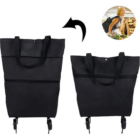 2-in-1 Faltbarer Einkaufstrolley, Faltbare Einkaufstasche Mit Zwei Fächern, Reißverschluss Und Rollen, Faltbarer Trolley Für Obst, Gemüse Und Mehr