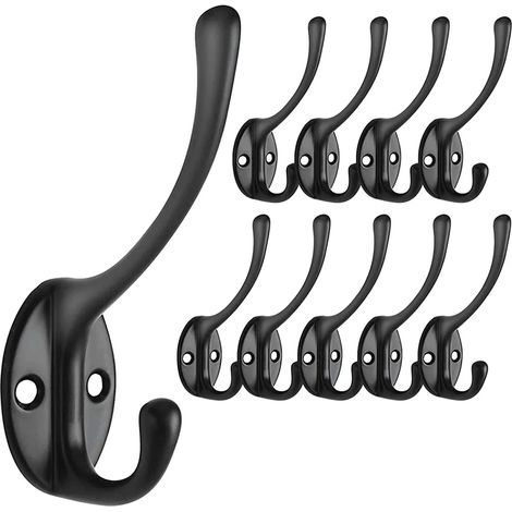Set Mit 10 Wandhaken, Schwanenhalshaken, Doppelwandhaken, Metallhaken Mit 20 Schrauben Für Kleiderschrank, Badezimmer, Küche (schwarz)