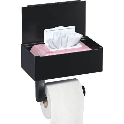 Schwarzer Toilettenpapierhalter, Toilettenpapierhalter Mit Feuchttücherspender, Toilettenpapierrollenhalter Mit Ablage Fürs Badezimmer, Selbstklebend Oder Bohrfrei