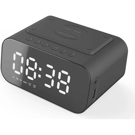 Digitales Radiowecker Mit Kabelloser Ladefunktion, 15-w-schnellladegerät Für Iphone/android, Usb-ladeanschluss Und Led-display Mit Einstellbarer Helligkeit, Netzbetrieb Und Akku.