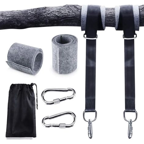 Schaukelzubehör, Hängemattenzubehör, Montageset Für Hängesessel, Max. 200 Kg, Aus Reißfestem Polyester Mit 2 Baumschonern Und 2 Hochwertigen Karabinern