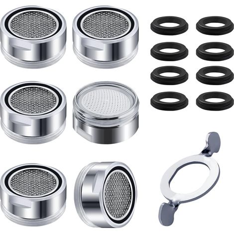 M24 Wasserhahn-luftsprudler Für Küche Und Bad, Edelstahl + Abs-wasserfilter Mit 8 Dichtungen Und 1 Chromschlüssel, Spritzschutz, Wassersparend, 6-teilig