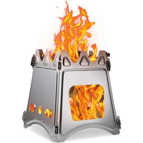 Tragbarer, Faltbarer Und Leichter Camping-holzkocher Aus Titan, Ideal Für Outdoor-survival-kochen, Picknicks Und Grillabende.