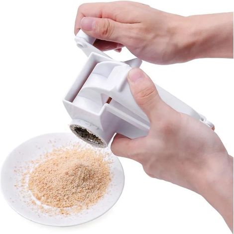 Multifunktionale Käsereibe Mit Drehfunktion, Manueller Parmesanschneider Mit Edelstahltrommeln, Weiß