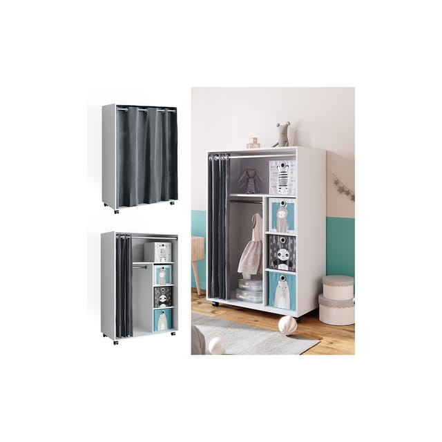 Kleiderschrank Doros, Weiß, 100 x 146.6 cm mit Faltboxen Vicco