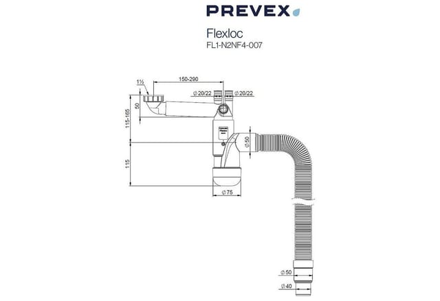 Flexloc Universal-Platzspar-Siphon für Küchenspüle, flexibles Ablaufrohr aus recyceltem Kunststoff - Prevex