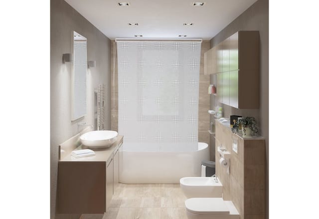 Duschrollo, semitransparenter Badvorhang, Badewanne u. Dusche, 100x240cm, wasserabweisend, Deckenmontage, weiß - Relaxdays