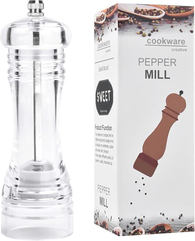 Pfeffermühle aus Acryl, 16,7 cm, manuelle Pfeffermühle aus klarem Acryl, klassische transparente Pfeffer- und Salzmühle für das Picknick in der