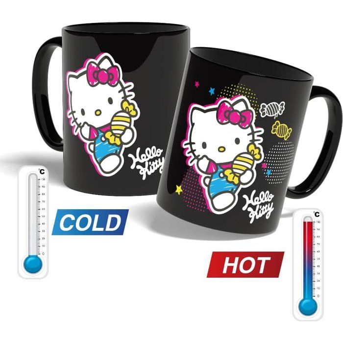 Thermoaktive Tasse - Konix - Hello Kitty - 320 Ml - Bonbon-motiv - Schwarz