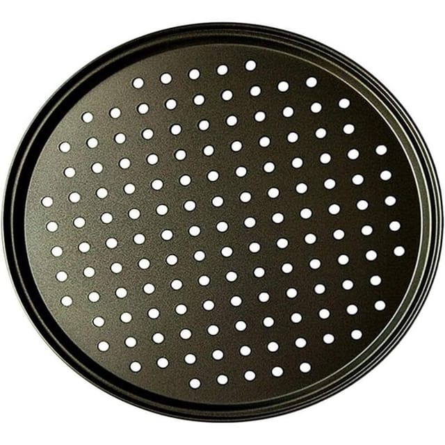 Pizzablech Aus Gestanztem Kohlenstoffstahl, Flach, Perforiert, Vielseitig Verwendbar, Antihaftbeschichtet, Für Gebäck, Pizza, Kuchen, Sandwiches, Würstchen, Frikadellen Usw. (debu)