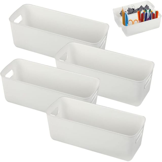 4er-set Aufbewahrungsboxen Aus Kunststoff, 27 Cm, Kleine Weiße Organizer-boxen, Kleine Aufbewahrungskörbe, Ideal Für Küche Und Regal