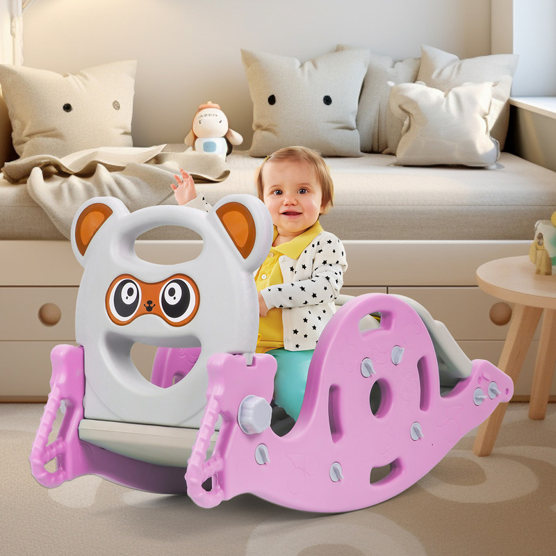 Flasidu Schaukelpferd – 3-in-1-rutsch-basketballkorb. Geeignet Für Kinder Von 1 Bis 6 Jahren – Kunststoff – 34 X 40 X 100 Cm – Rosa