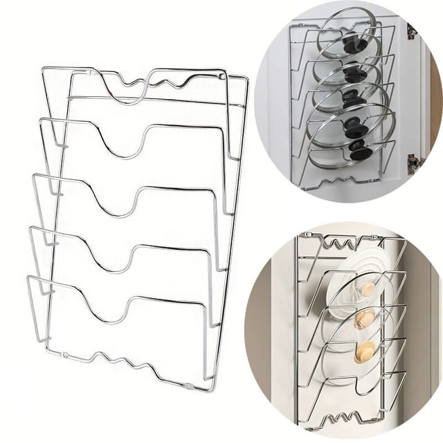 Wandmontierter Topfdeckelhalter aus Edelstahl, 5-stufiger Küchenorganizer, Aufbewahrung und Organisation