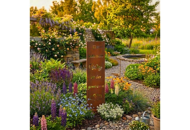 Relaxdays Gartendeko Rostoptik, schönster Weg, HxBxT: 55 x 20 x 15 cm, Cortenstahl, Gartenschild für draußen, braun
