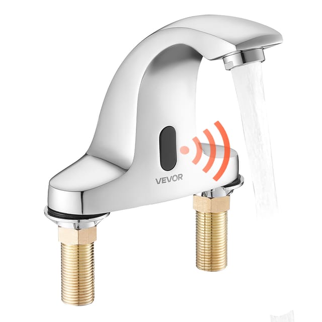 Vevor Berührungsloser Waschtischhahn (verchromtes Silber) Badezimmer, Automatische Waschtischarmatur (nur Kaltes Wasser), Sensorhahn Waschbeckenarmatur Batteriebetriebener Wasserhahn Gewerblich