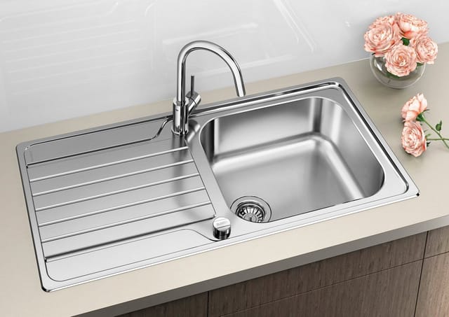 Spülbecken mit Abtropffläche - Edelstahlspüle Dinas xl 6 s - Reversibel, großes Spülbecken mit Drehknopf und Tropftasse - Blanco