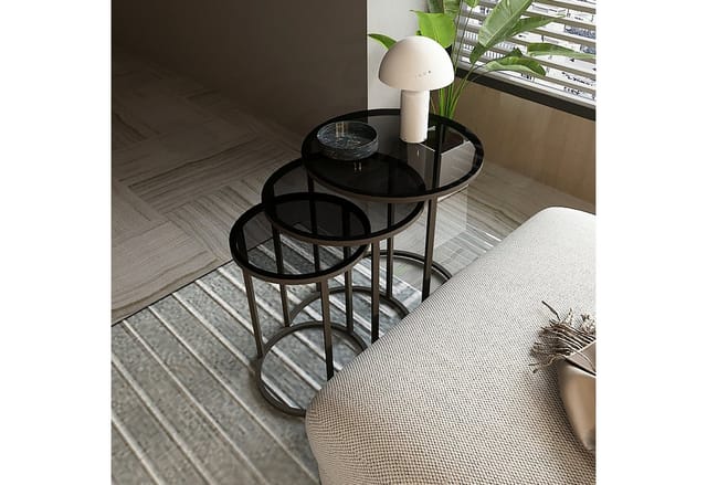 [en.casa] - Satztisch Kyyjärvi im 3er Set Schwarz/Transparent 80989389
