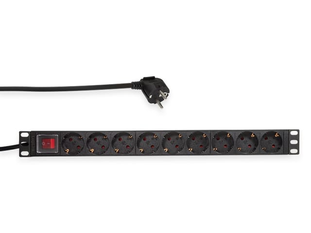 Logilink - Steckdosenleiste 19', 9-fach, Schutzkontaktstecker, Schalter, schwarz