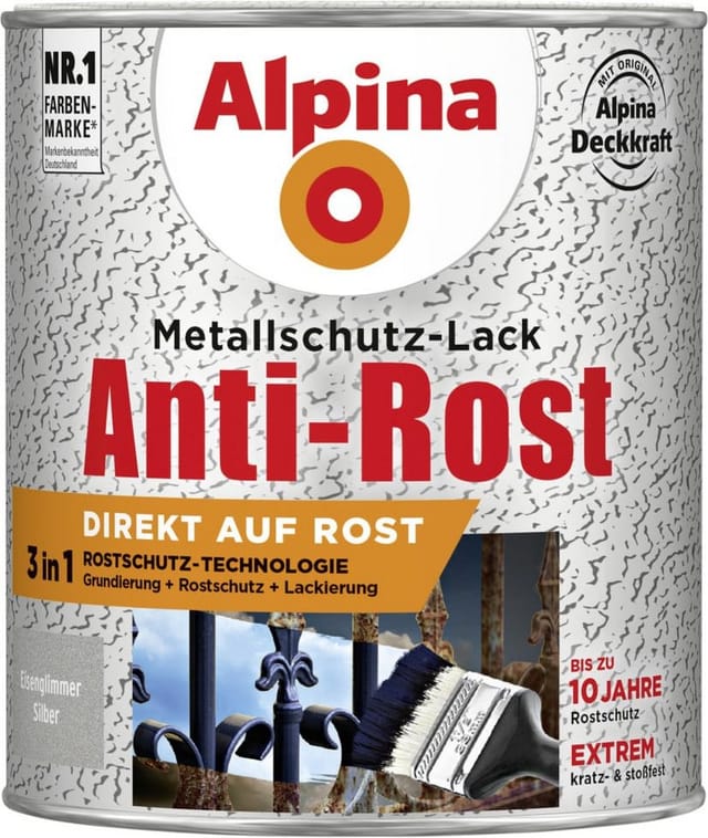 Metallschutz-Lack Eisenglimmer 750 ml silber Metallack Schutzlack - Alpina
