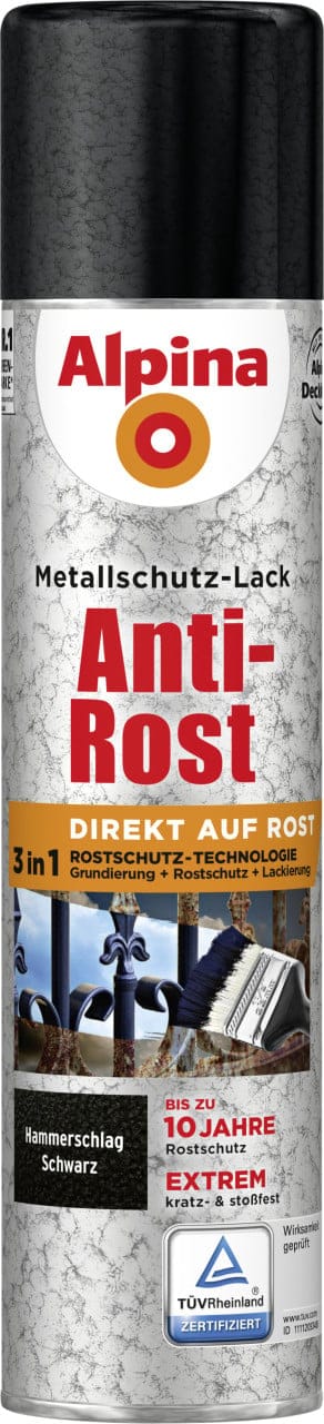 Alpina - Sprühmetallschutz-Lack Hammerschlag 400 ml schwarz Sprühlack Schutzlack