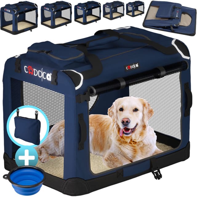 Hundetransportbox faltbar Katzentransportbox Transportbox Autobox Hundebox Box versch. Größen Farbwahl xxl - Navy Blau - Cadoca