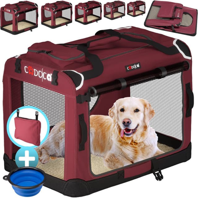 Hundetransportbox faltbar Katzentransportbox Transportbox Autobox Hundebox Box versch. Größen Farbwahl xl - Dunkelrot - Cadoca