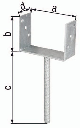 Alberts - U-Pfostenträger ETA-10/0210 101x100x200x60mm feuerverzinkt mit Betonanker aus Riffelstahl