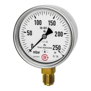 Riegler - Kapselfedermanometer, CrNi-Stahl G1/4 radial unten, 0-160mbar,Ø63