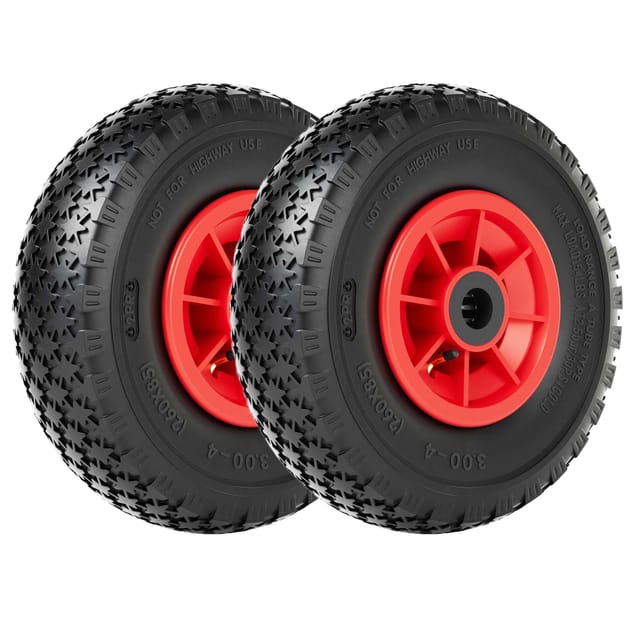 Wiltec - 2x Rad 3.00-4 85 x 260 mm 90 kg, HT2046 Schubkarren Komplettrad mit Kunststofffelge, Winkelventil, Luftreifen für Sackkarre, Bollerwagen u.a