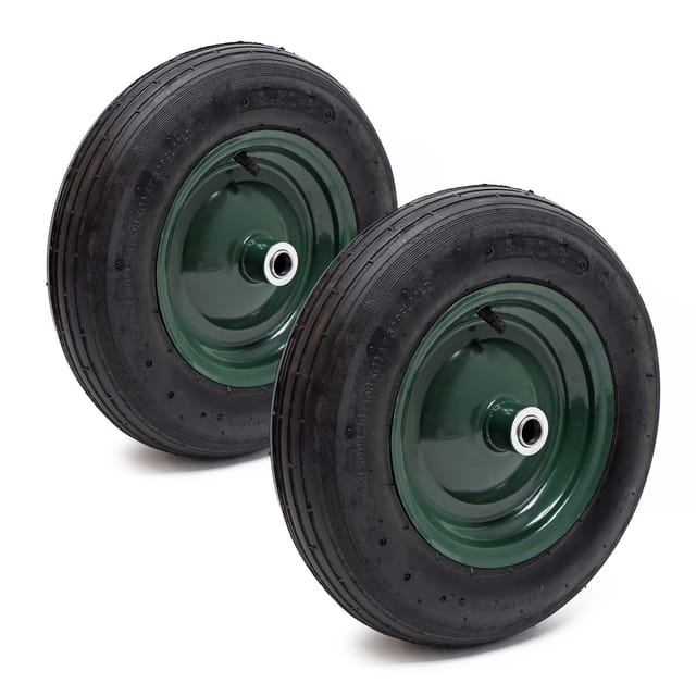 Wiltec - 2x Rad 3.50-8 370-380 x 80-100 mm 130 kg, Schubkarren Komplettrad mit Metallfelge, Winkelventil, Luftreifen für Sackkarre, Bollerwagen u.a .