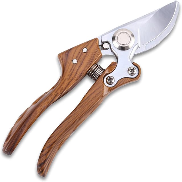 Professionelle manuelle Gartenschere: Gartenschere mit Holzmaserungsgriff, 200 mm Gartenschere, scharfe Sk5-Klinge zum Beschneiden von Zweigen und