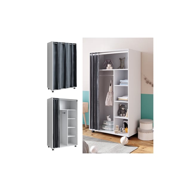 Vicco - Kleiderschrank Doros, Weiß, 100 x 168 cm mit Rollen
