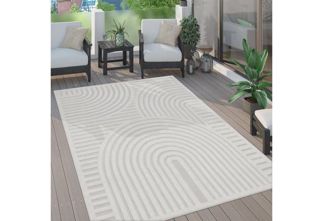 Paco Home - Outdoor Teppich wetterfest Boho & Skandi 3D-Optik für Terrasse, Balkon & Garten 200x280 cm, Creme 4