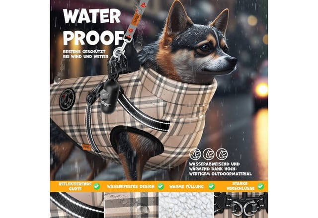 Hundejacke Hundemantel Mit Geschirr Inkl. 45 Stück Kotbeutel + Spender Hunde Winterweste Gefüttert Wasserdicht Gepolsterte Weste Mit Brustgurt Beige / 5xl - Lovpet